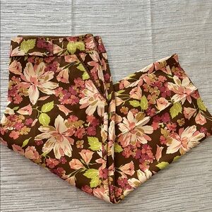 Tommy Bahama Silk/Rayon Blend Brown and Pink Floral Capris Size 14 NWT